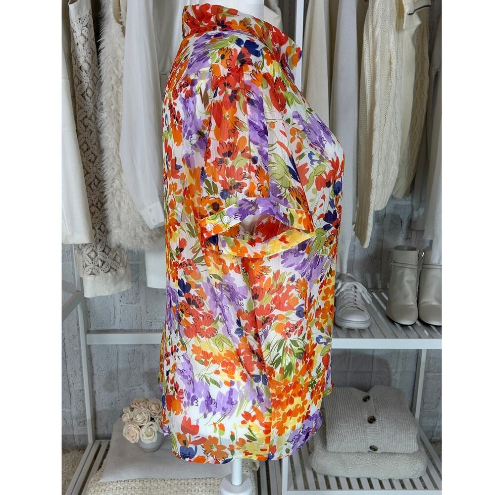 Apparenza Women's Size 1X Multicolor Floral Sheer Button Up Blouse #0388 - Picture 2 of 11
